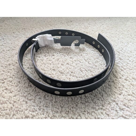 NWT AllSaints Black Punk 25mm Belt w/ Flat Silver Studs Sz L